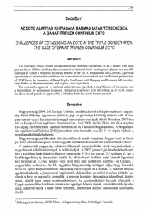 CHALLENGES OF ESTABLISING AN EGTC IN THE TRIPLE BORDER AREA. THE CASE OF BANAT-TRIPLEX CONFINIUM EGTC
