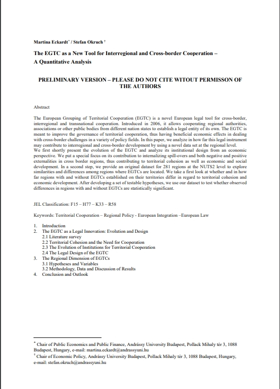 The EGTC as a New Tool for Interregional and Cross-border Cooperation –  A Quantitative Analysis